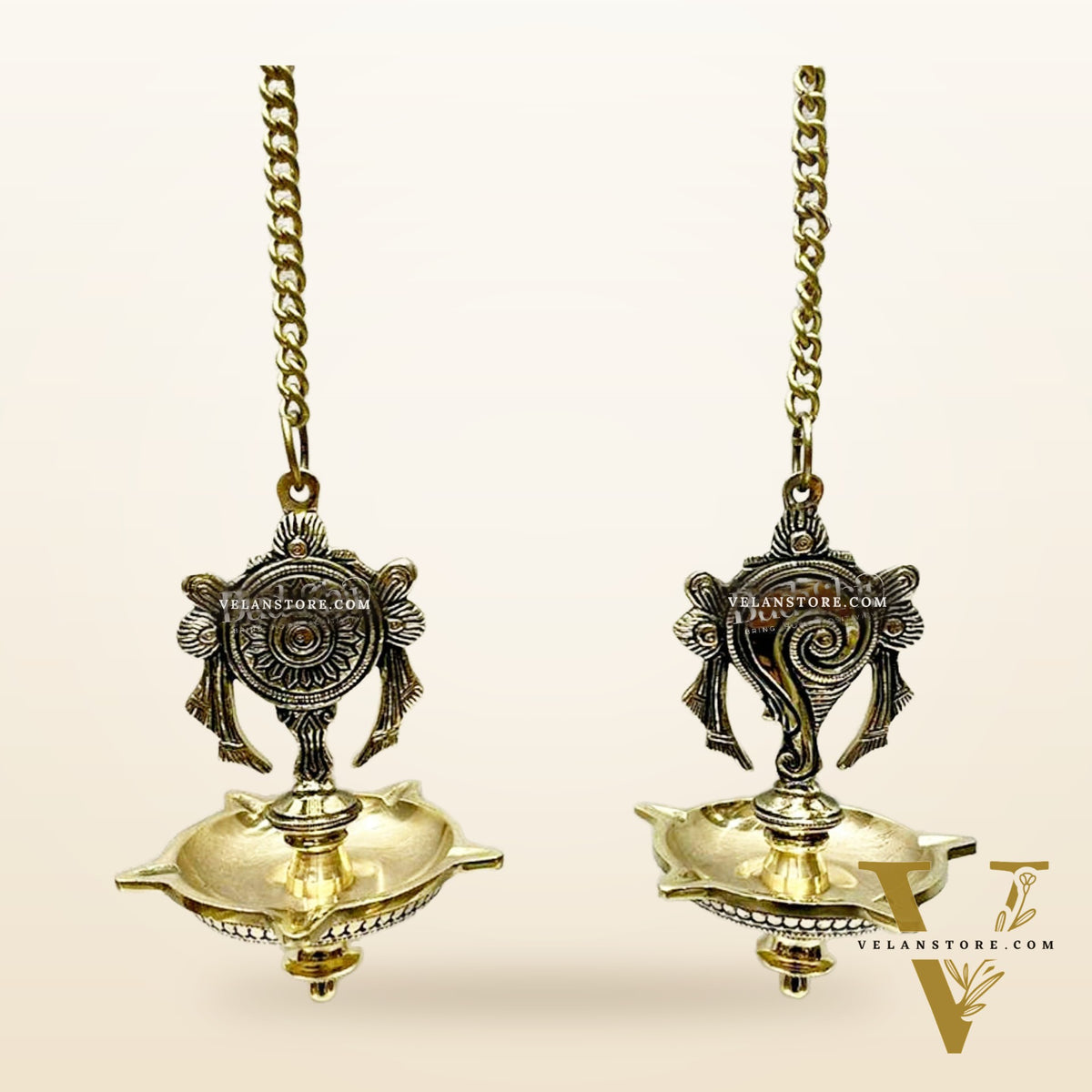 Brass shankh and Chakra hanging lamp