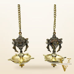 Brass shankh and Chakra hanging lamp