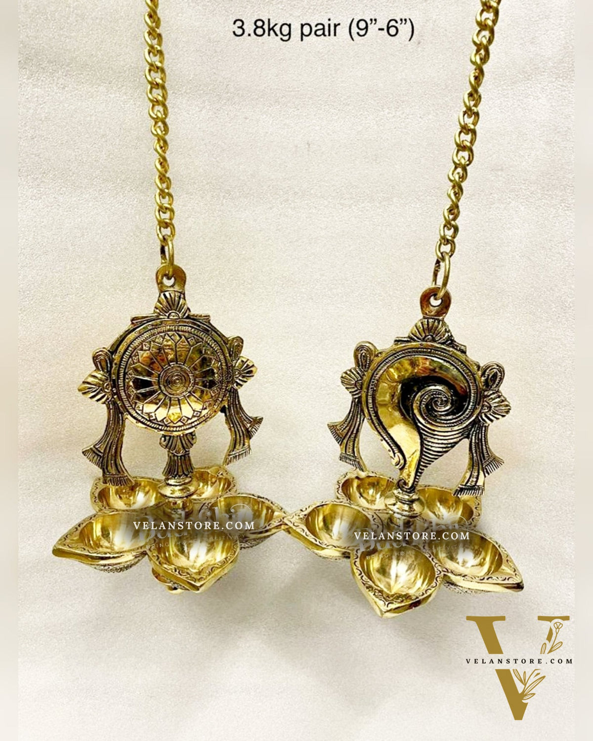 Brass shankh and Chakra hanging lamp