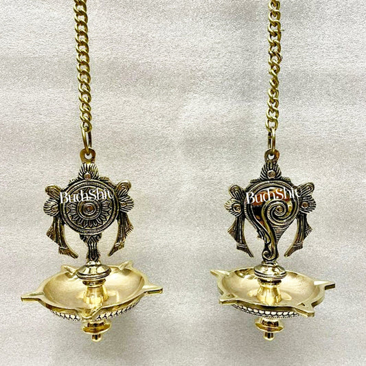 Brass shankh and Chakra hanging lamp