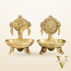 Brass Shankh and Chakra oil lamps 5 inch