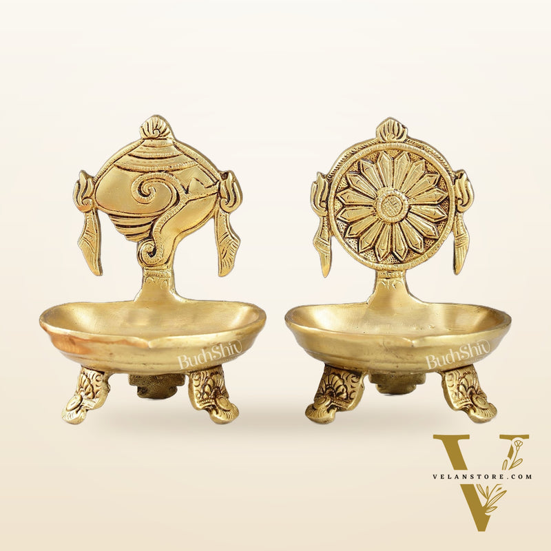 Brass Shankh and Chakra oil lamps 5 inch