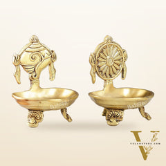 Brass Shankh and Chakra oil lamps 5 inch