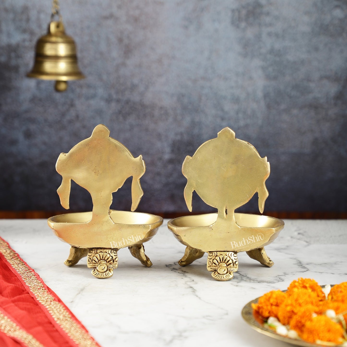 Brass Shankh and Chakra oil lamps 5 inch