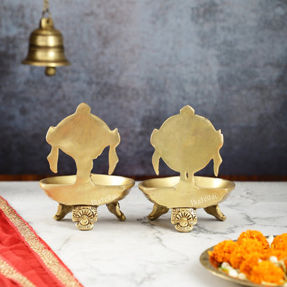 Brass Shankh and Chakra oil lamps 5 inch