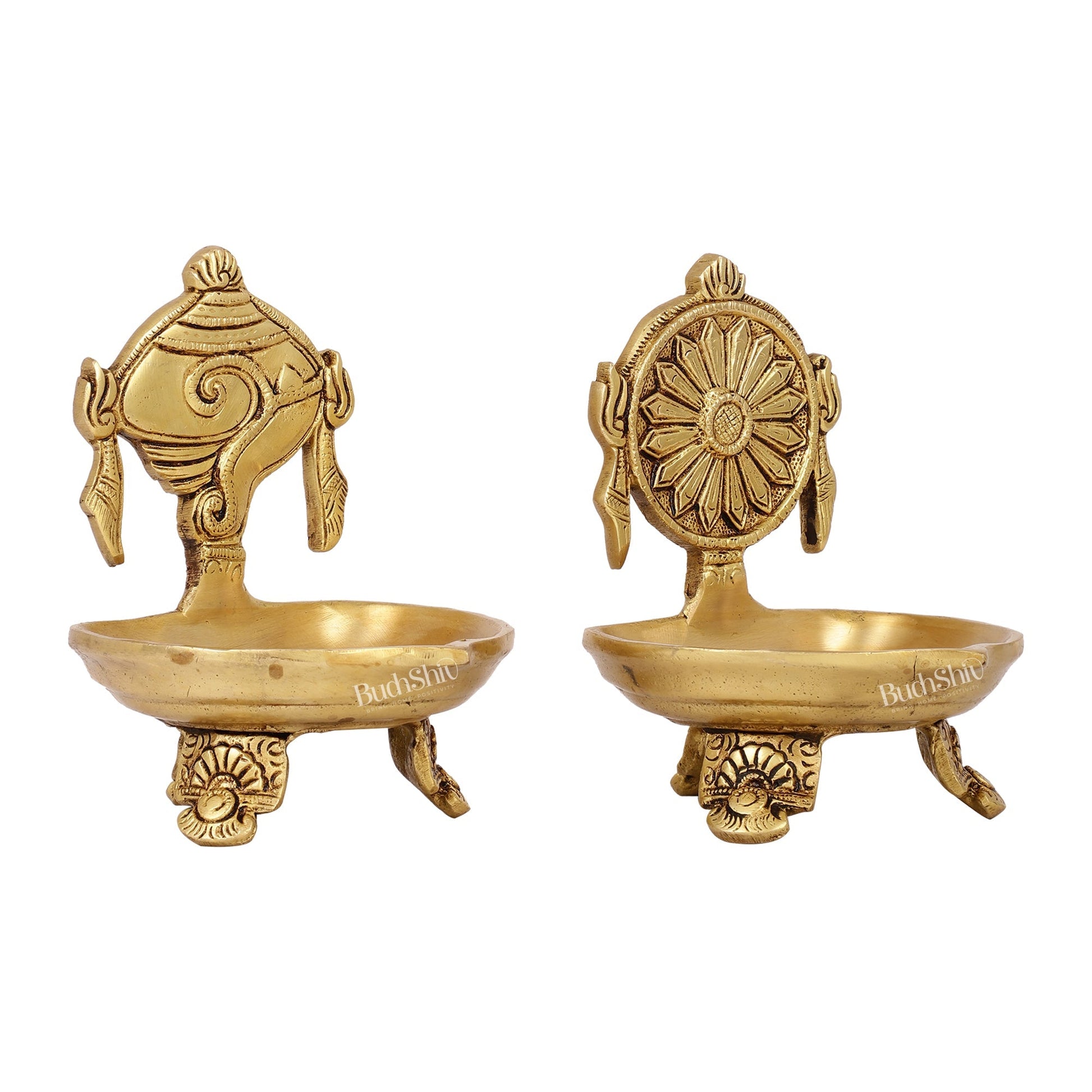 Brass Shankh and Chakra oil lamps 5 inch