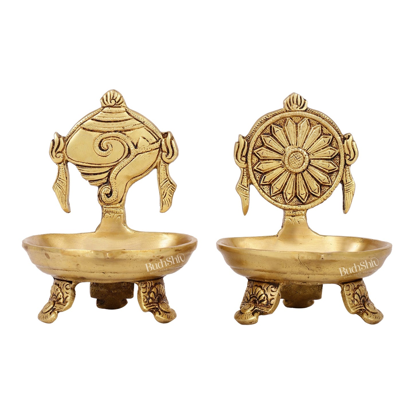 Brass Shankh and Chakra oil lamps 5 inch