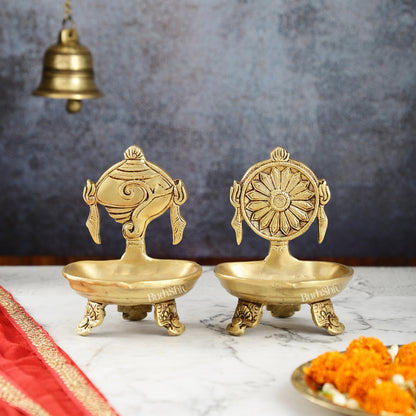 Brass Shankh and Chakra oil lamps 5 inch