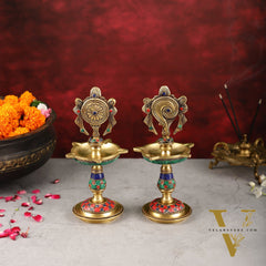 Brass Shankh Chakra lamps 9 inch
