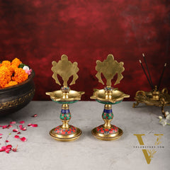 Brass Shankh Chakra lamps 9 inch