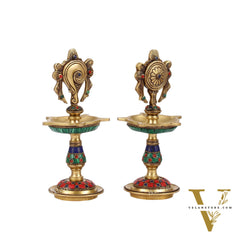 Brass Shankh Chakra lamps 9 inch