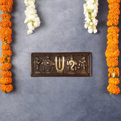 Brass Shankh Chakra Namah Wall Hanging Plates | 8x3 inch