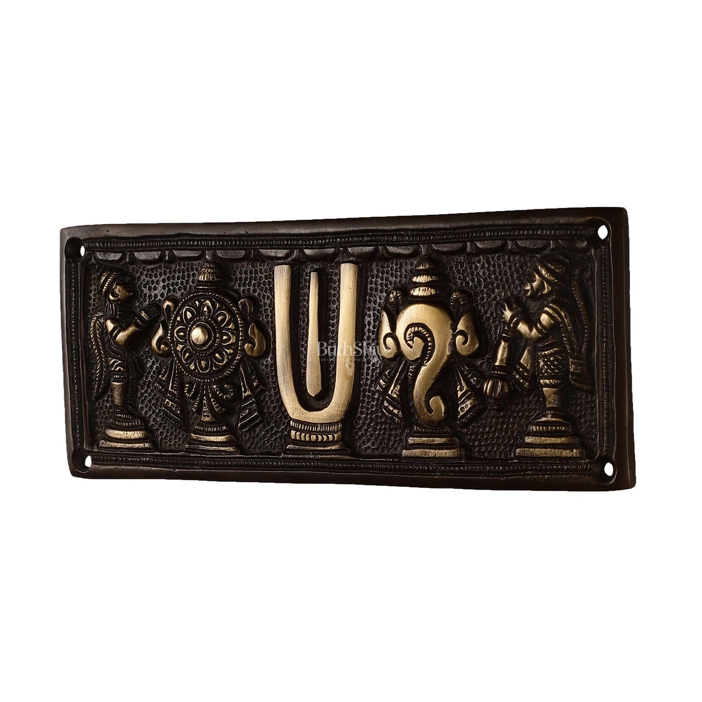 Brass Shankh Chakra Namah Wall Hanging Plates | 8x3 inch
