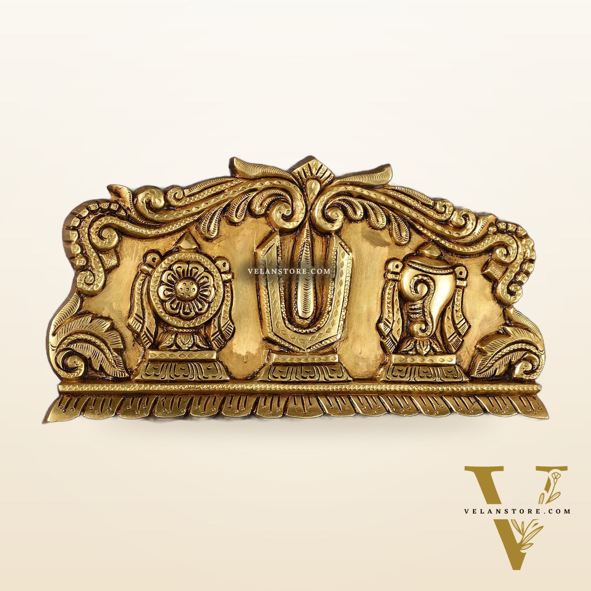 Brass Shankh Chakra Namah wall hanging