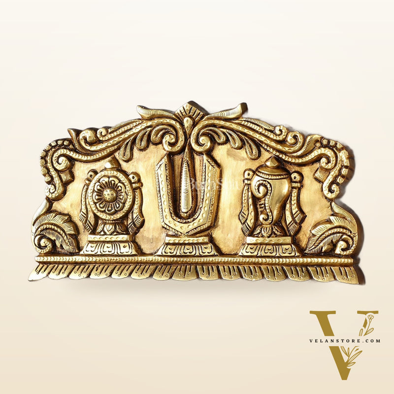 Brass Shankh Chakra Namah wall hanging