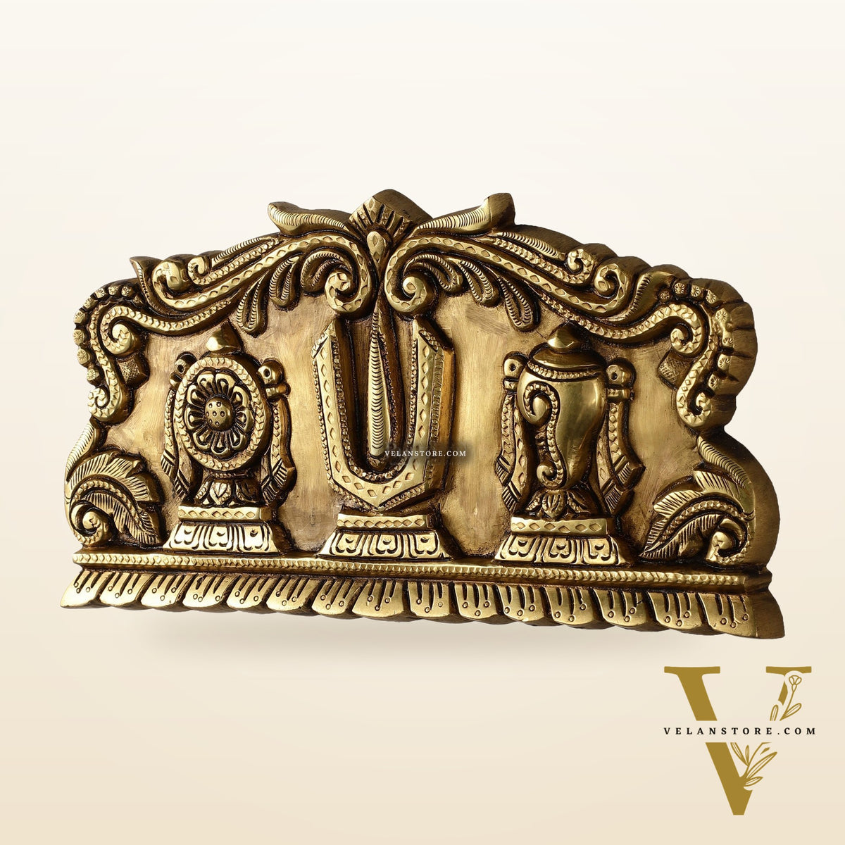 Brass Shankh Chakra Namah wall hanging