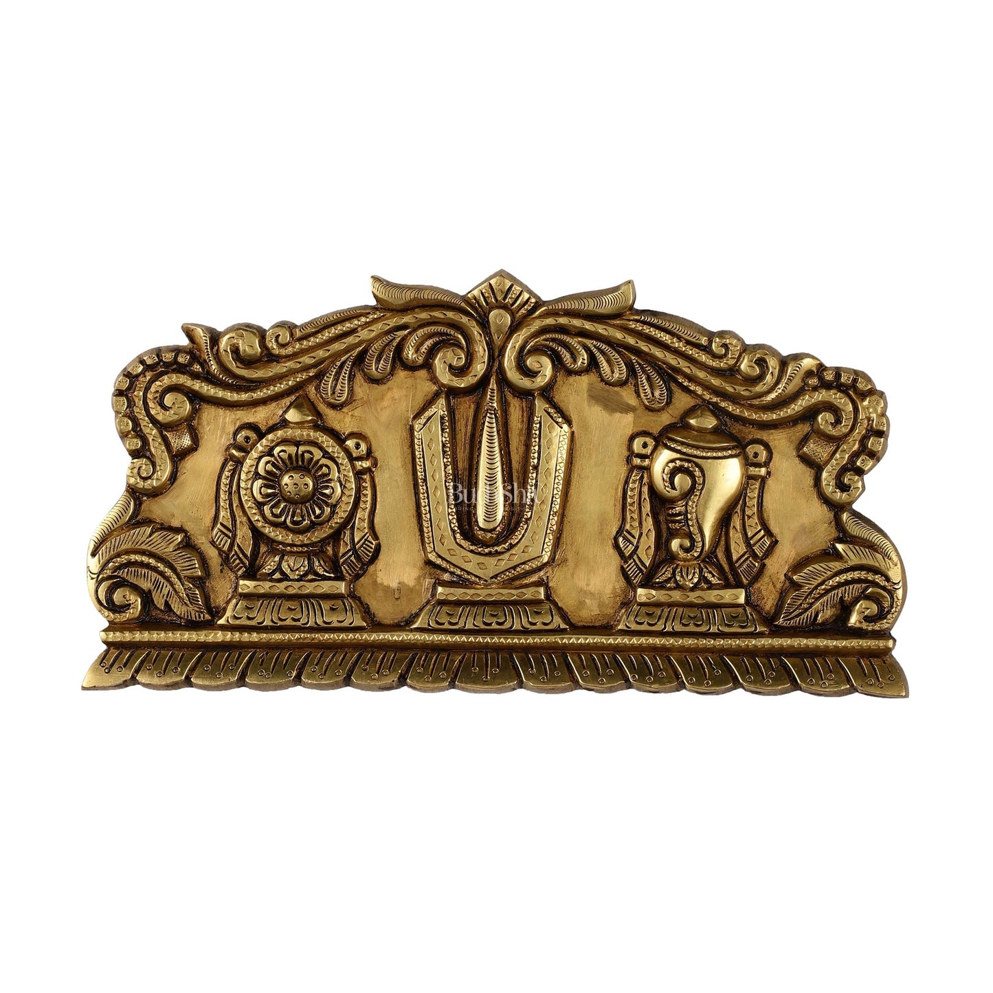 Brass Shankh Chakra Namah wall hanging