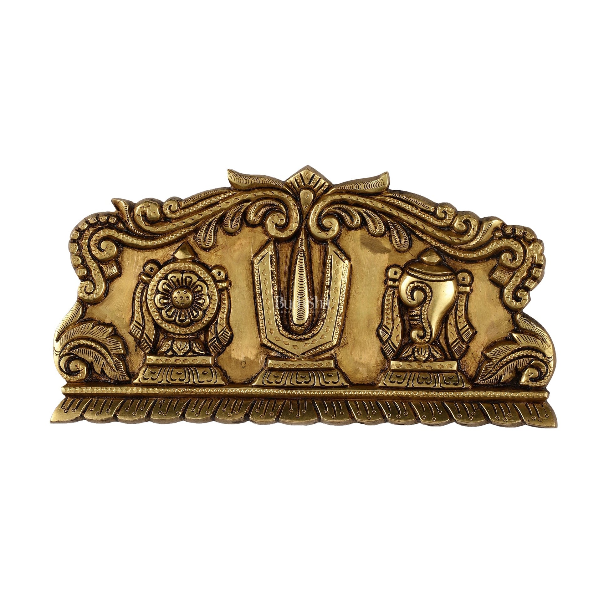 Brass Shankh Chakra Namah wall hanging