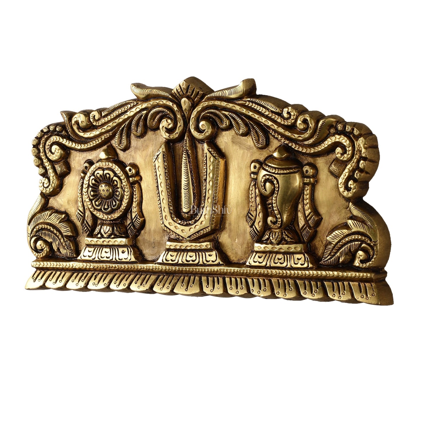 Brass Shankh Chakra Namah wall hanging