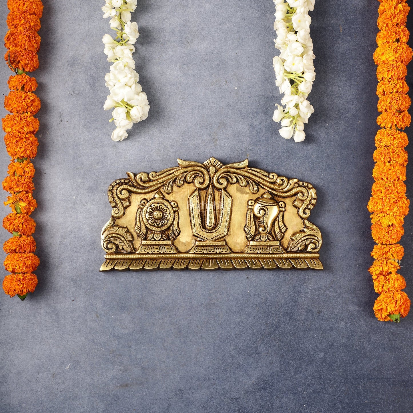 Brass Shankh Chakra Namah wall hanging