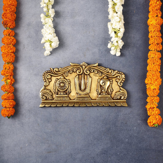 Brass Shankh Chakra Namah wall hanging