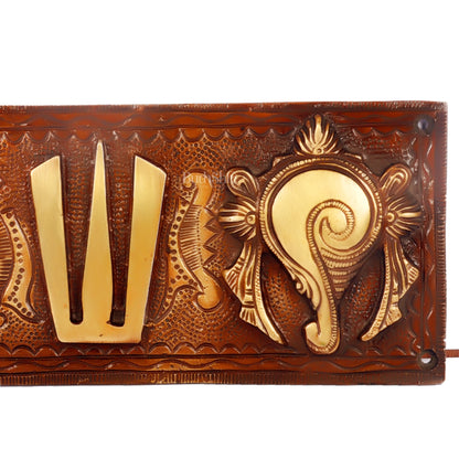 Brass Shankh Chakra & Namah Wall Plates | Lord Tirupati Balaji Symbol | 10x4 inch