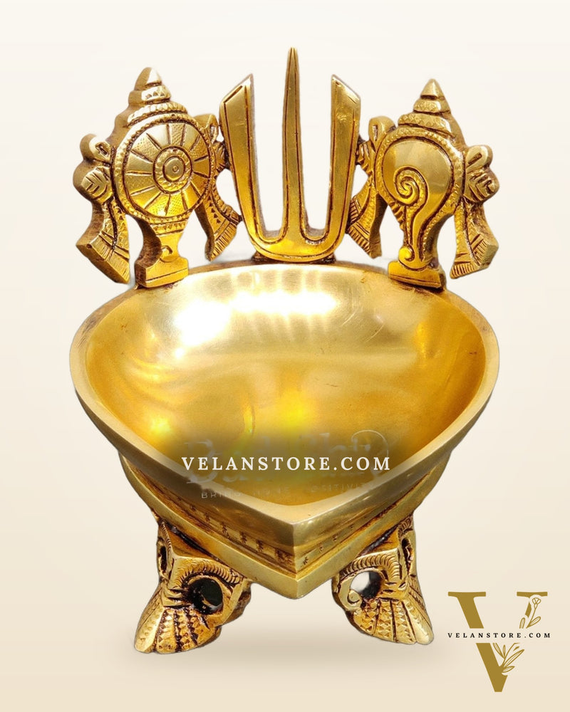 Brass Shankh Chakra namaha Diya 5"