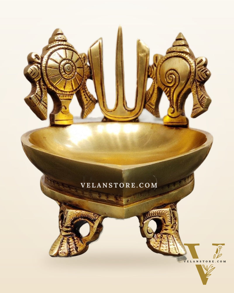 Brass Shankh Chakra namaha Diya 5"