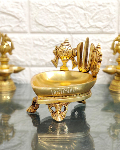 Brass Shankh Chakra namaha Diya 5"