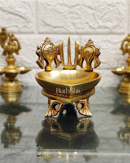 Brass Shankh Chakra namaha Diya 5"