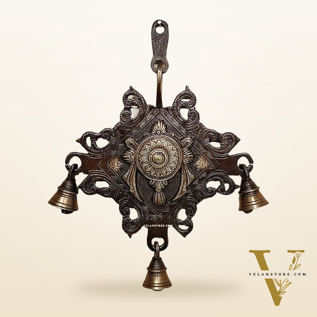 Brass Shankh Chakra Namaha wall hanging 10 "