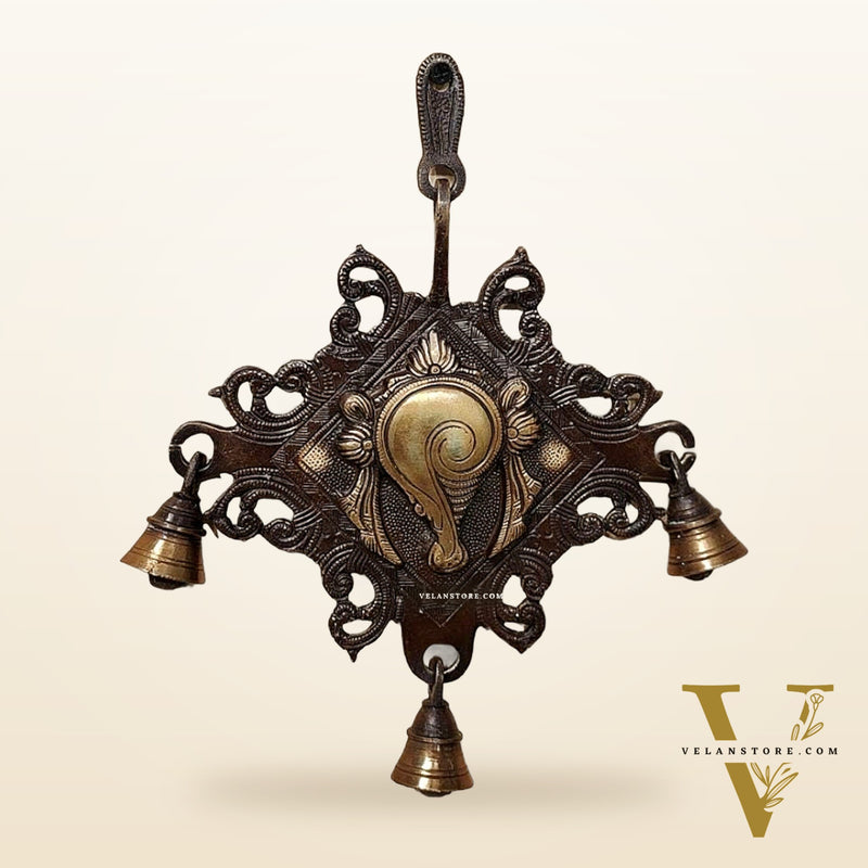 Brass Shankh Chakra Namaha wall hanging 10 "