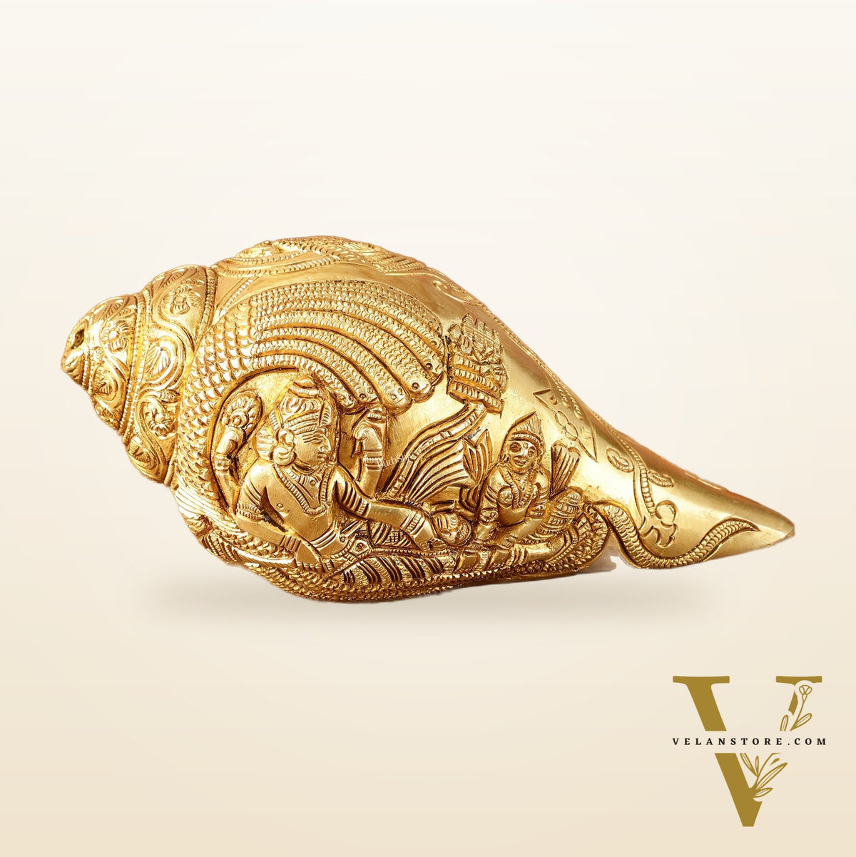 Brass Shankh Vishnu Lakshmi conch 7.5"