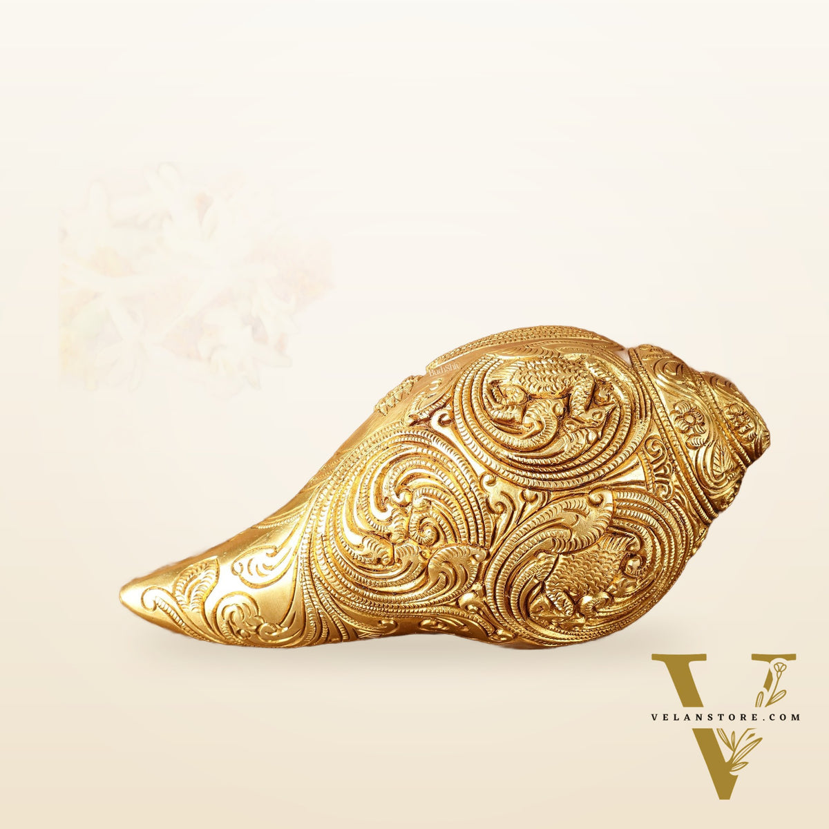 Brass Shankh Vishnu Lakshmi conch 7.5"