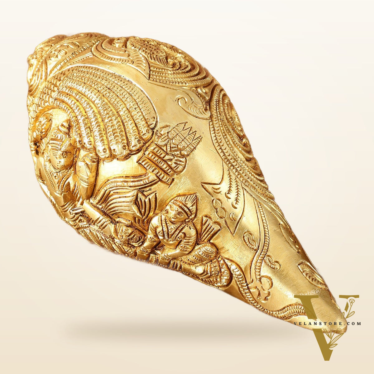 Brass Shankh Vishnu Lakshmi conch 7.5"