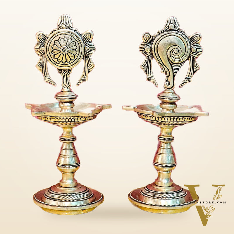 Brass Shanku Chakra Diyas 9"