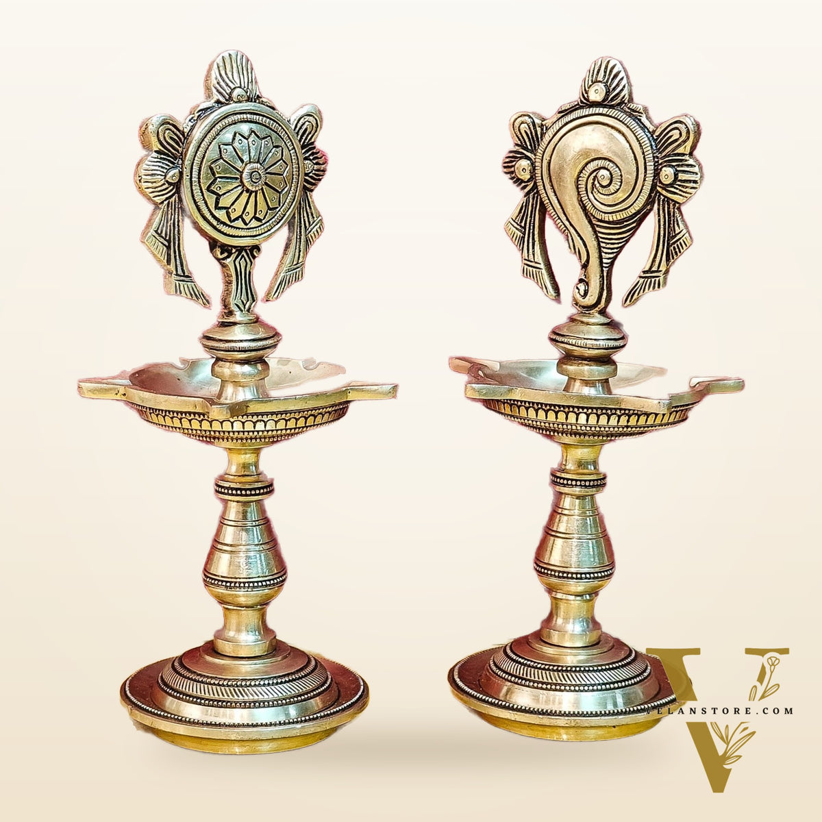 Brass Shanku Chakra Diyas 9"