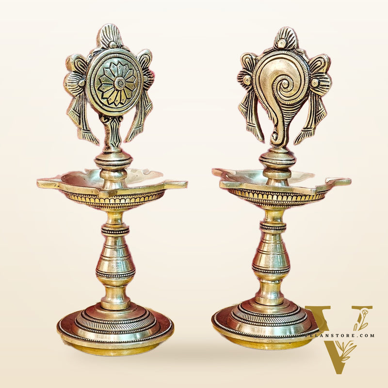 Brass Shanku Chakra Diyas 9"