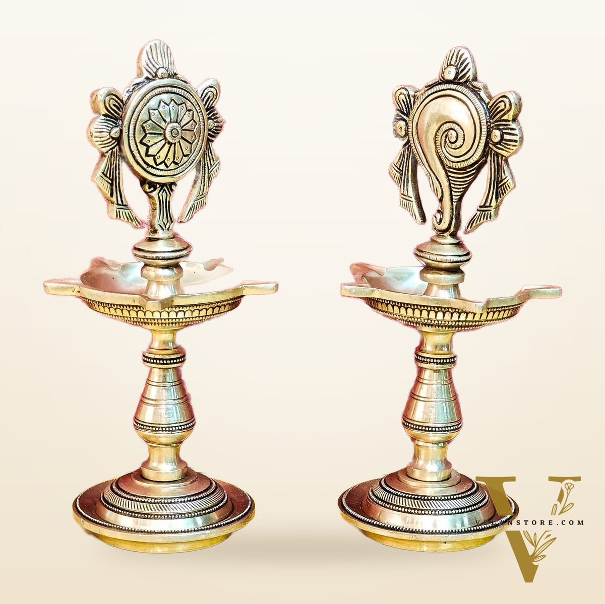 Brass Shanku Chakra Diyas 9"