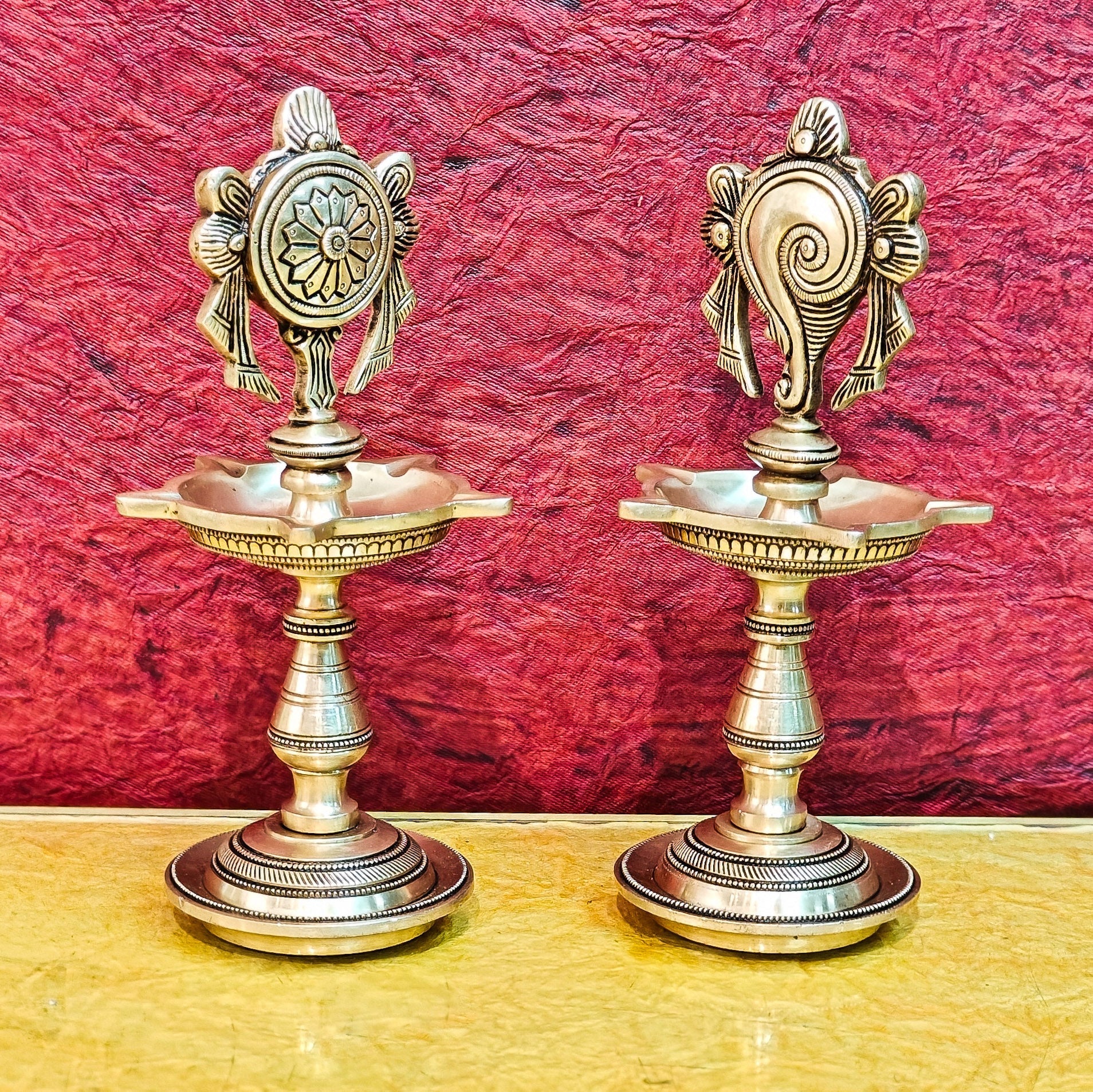 Brass Shanku Chakra Diyas 9"