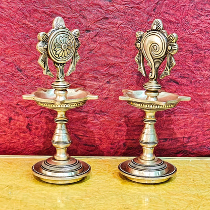 Brass Shanku Chakra Diyas 9"