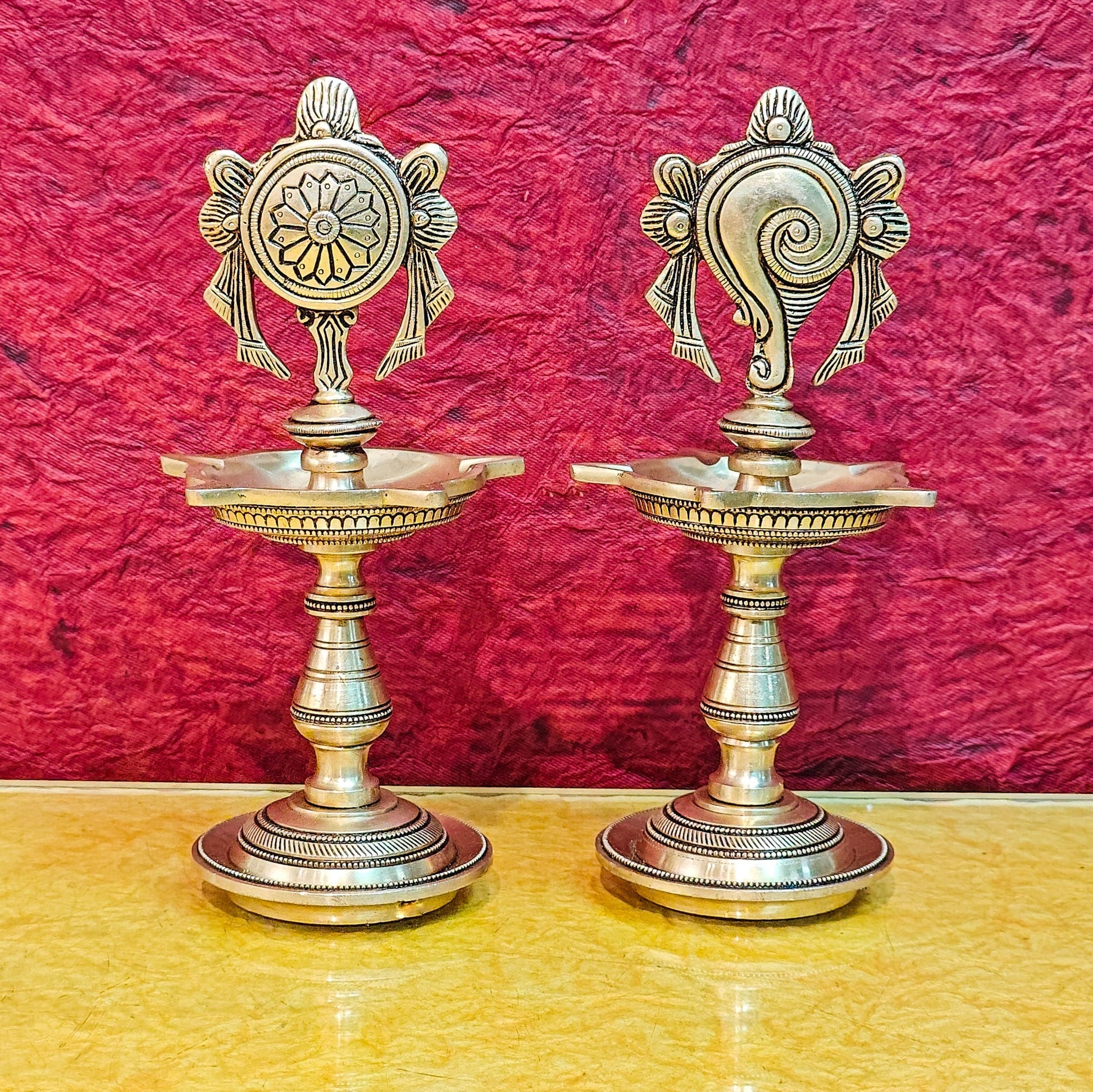 Brass Shanku Chakra Diyas 9"