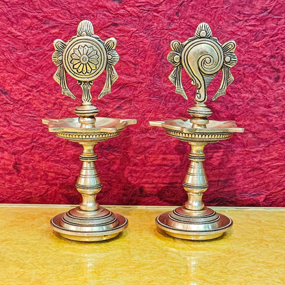Brass Shanku Chakra Diyas 9"
