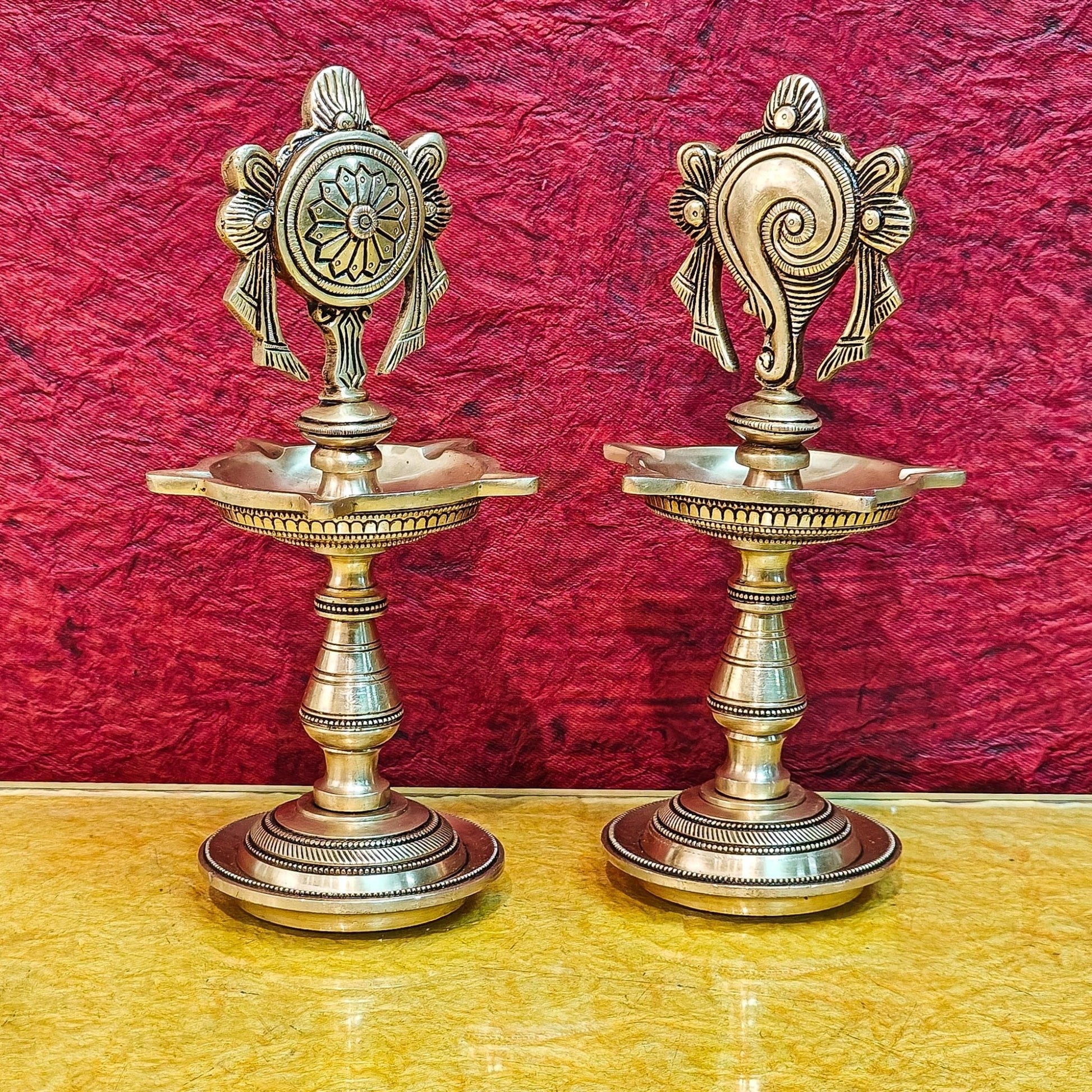 Brass Shanku Chakra Diyas 9"