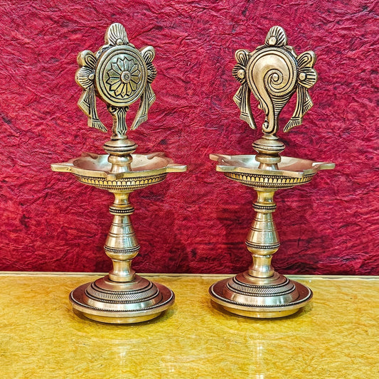Brass Shanku Chakra Diyas 9"