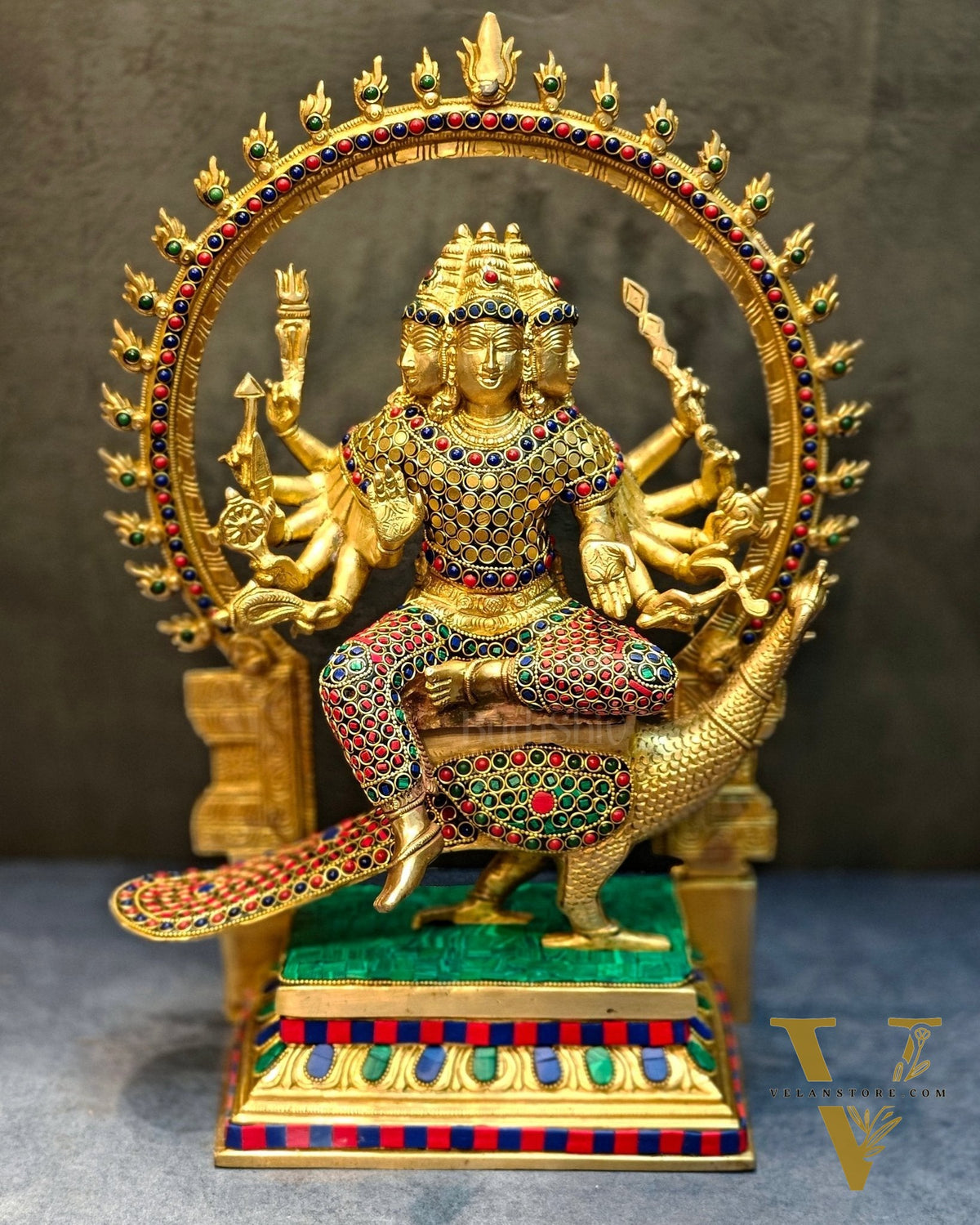 Brass Shanmukha Kartikeya Kumaraswamy Statue 18"