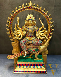 Brass Shanmukha Kartikeya Kumaraswamy Statue 18"