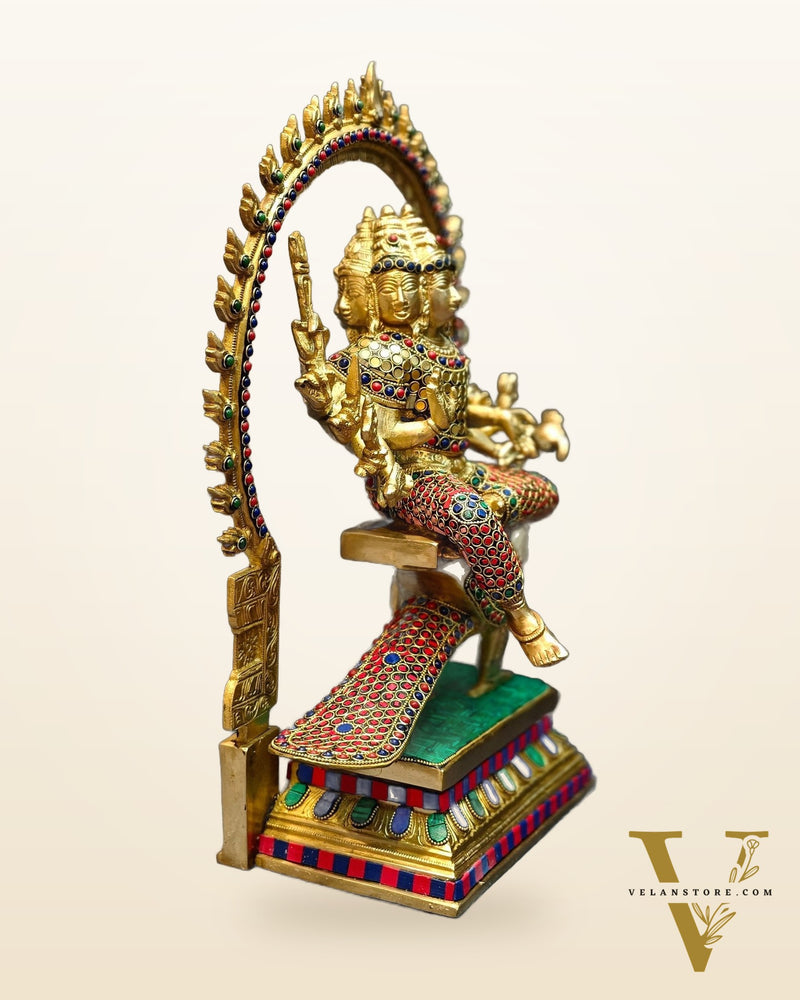 Brass Shanmukha Kartikeya Kumaraswamy Statue 18"