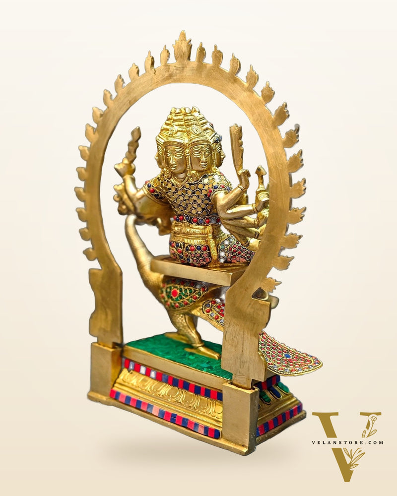 Brass Shanmukha Kartikeya Kumaraswamy Statue 18"