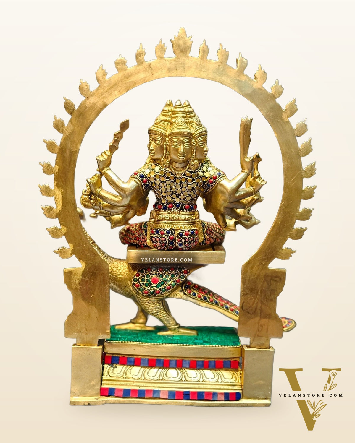 Brass Shanmukha Kartikeya Kumaraswamy Statue 18"